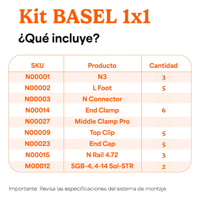 KITBASEL1X1 - Basel Sistema de Montaje Solar / Techo Plano / 1 Módulo KITBASEL1X1
