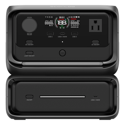 EFR3MAX - EcoFlow River 3 Plus | Estación de Energía Portátil 572Wh Litio LFP / 4 AC 800W (Max. 1600W) / 1 USB-C 100W / 3 USB -A 12W / Cargador de Coche 10A, 126W Max. / Conectividad WiFi y Bluetooth (App) / Carga Solar 220W Max.