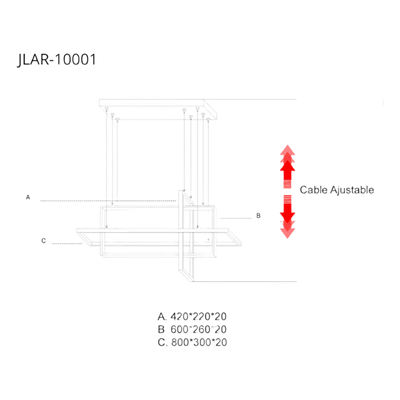 JLAR-10001 - Lámpara de Techo LED / 100W / Luz Blanca 6500K, Neutra 4000K, Cálida 2700K / IP20 / Ángulo de Luz 120° / Aluminio y PC / Vida Útil 50,000h / Longitud de Cable Ajustable