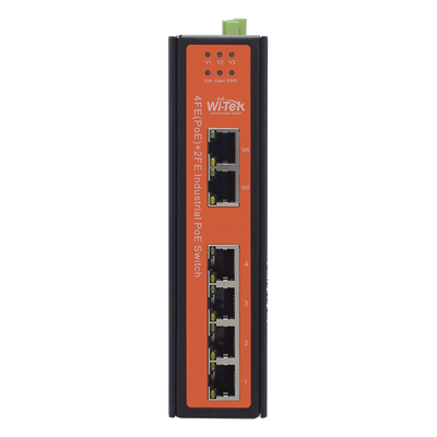 WIPS206IV2 - Switch Industrial PoE / 4 Puertos Fast Ethernet 802.3af/at / 2 Puertos Uplink Gigabit / PoE Extendido 250 m / Rango -30°C a 65°C