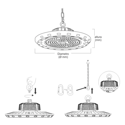 JLRE-UFO-100 - Campana Led Industrial UFO / 100 W / Suspendido / 85 - 265 V CA / Luz Fría 6500 K.
