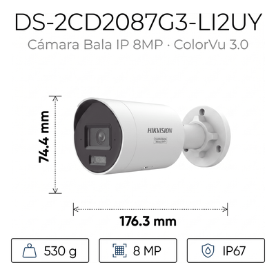 DS-2CD2087G3-LI2UY - Hikvision Bala IP / 8 Megapixel / Lente 2.8 mm DS-2CD2087G3-LI2UY