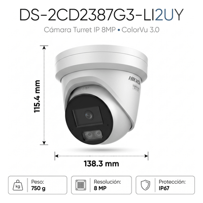 DS-2CD2387G3-LI2UY - Hikvision Turret IP / 8 Megapixel / Lente 2.8 mm DS-2CD2387G3-LI2UY