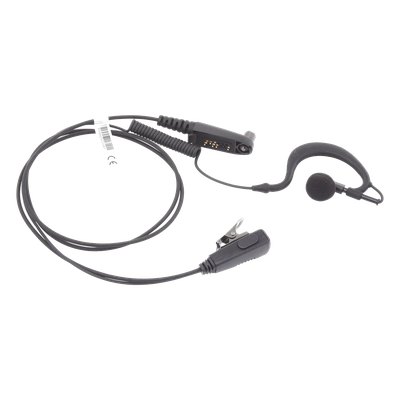TX-110N-H02 - Micrófono-Audífono Profesional / Gancho Ajustable en Forma de G / Cable con Resorte / PTT de Solapa / Compatible con Radios Hytera y Telox