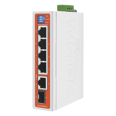 WIPS206GFIV2 - Switch Industrial PoE / 4 Puertos Fast Ethernet / 2 Uplink Gigabit / Alcance 250 m / Protección 6 kV