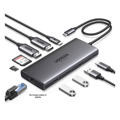 15534B - Docking Station USB-C Hub 10 en 1 UGREEN Revodok Pro 210 / Dual HDMI 4K 60Hz y 8K 30Hz / 3 Puertos USB-A + USB-C 3.0 / Carga PD 100W / Ethernet Gigabi