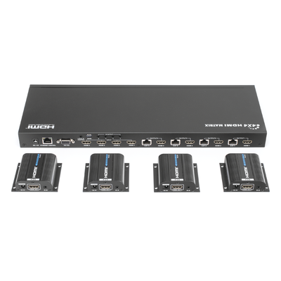 TT744 - MATRICIAL Y EXTENSOR DE VIDEO HDMI 4 x 4 / 4 Entradas HDMI / 4 Salidas HDMI Loop / 4 Salidas RJ45 para Extender la señal 40 metros por salida / 1080 @ 60Hz / Conmutación por RS232, Control Remoto o Ethernet.