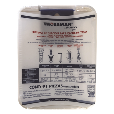 TH-KIT-FY - Kit de Fijación para Yeso y Tabique Hueco / 91 Piezas / Carga 5-30 kg (11.02-66.14 lb) / Temperatura -50°C a 80°C (-58°F a 176°F) / Interiores