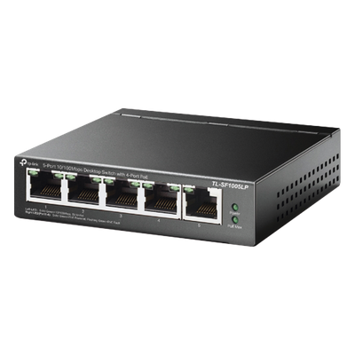 TLSF1005LP - Switch PoE No Administrable / 5 Puertos 10/100 Mbps / 4 Puertos PoE 802.3af / Presupuesto 41 W / Extensión PoE 250 m (820 ft) / Sin Ventilador