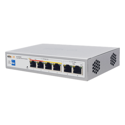 WI-PCES206 - Switch PoE / 4 Puertos 10/100 Mbps PoE af/at / 2 Puertos Uplink 10/100 Mbps / Presupuesto 60 W / Alcance PoE 250 m (820.2 ft) / ONVIF