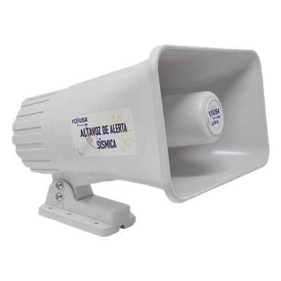 YAS-SIR - Sirena de Alertamiento Sísmico / Emisión Oficial 150 s / Alcance 25 m (82 ft) / Potencia 30 W / Compatible Módulos YASWIFI y YASMOD / Alimentación 12-14 VDC