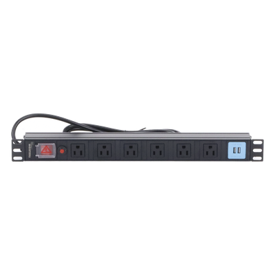 THTCM6CUSB - PDU Horizontal / 6 Contactos NEMA 5-15R / 2 Puertos USB 5V/2.1A / 1UR / 19" / 1875 W / Cable 1.80 m (5.9 ft)
