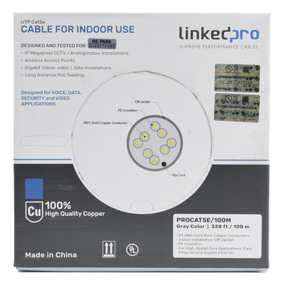 PRO-CAT-5E/100M - Linkedpro By Epcom Cable UTP Cat5e / 4 Pares / 100% Cobre Calibre 24 PRO-CAT-5E/100M