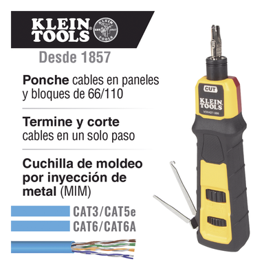 VDV427300 - Ponchadora de Impacto / Termina y Corta CAT3/CAT5e/CAT6/6A / Paneles y Bloques 66/110 / Mango Acojinado / Fuerza Ajustable Alta/Baja / 6'' (15,2 cm)