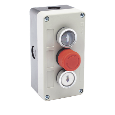 XBS-SW-03 - Botonera Triple / Botón Stop Enclavado / 24 VCC / IP40 / 68 x 131 x 51 mm / -20 a 50 °C