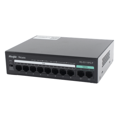 RG-ES110FG-P - Ruijie Switch PoE+ No Administrable / 8 Puertos PoE+ 10/100 / 2 Uplinks Gigabit RG-ES110FG-P