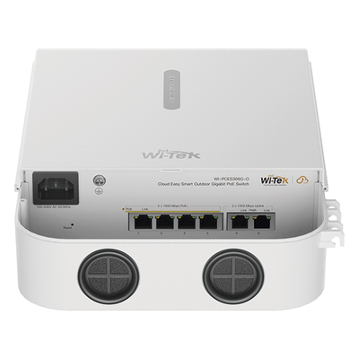 WI-PCES306G-O - Switch PoE para Exterior / 6 Puertos Gigabit / 4 Puertos PoE 802.3af/at / Presupuesto 60 W / Alcance 250 m (820.2 ft) / IP65 / Gestión en la Nube