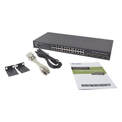WGSW-24040R - Switch Administrable L2+ / 24 Puertos Gigabit / 4 Puertos Combo SFP / Enrutamiento Estático L3 / Doble Fuente de Alimentación