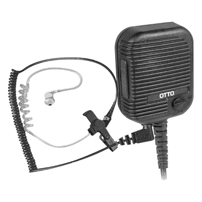 V2-10030 - Micrófono-Bocina para Radio Portátil / Control de Volumen / PTT 1 Millón de Ciclos / Jack 2.5 mm / Cable Espiral 40 lb / Clip 360° / MIL-STD-810