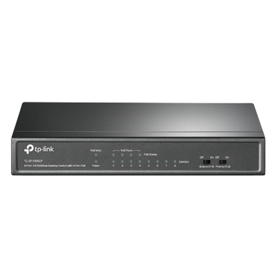 TLSF1008LP - Switch PoE No Administrable / 8 puertos 10/100 Mbps / 4 puertos PoE 802.3af / Presupuesto 41 W / Extensión PoE hasta 250 m / 0.56 x 0.32 x 0.09 pies