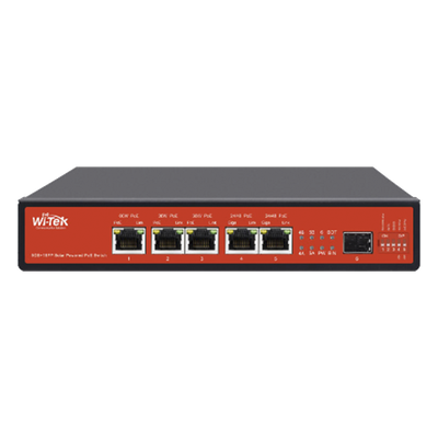 WI-PS306GF-UPS-15A-V2 - Controlador Solar con Switch PoE Industrial / 1 Puerto 802.3bt 90W / 2 Puertos 802.3af/at 30W / 2 Puertos PoE Pasivo 24/48 Vcc 24W / Puerto SFP / 15A / Entrada 45 Vcc