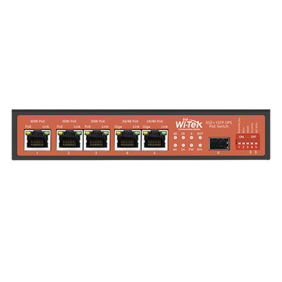 WI-PS306GF-UPS-15A - Controlador Solar de 15A con Switch PoE / 1 Puerto Gigabit PoE 802.3 bt / 2 Puertos PoE 802.3 af/at / 2 Puertos PoE Pasivo 24/48 Vcc / 1 Puerto SFP / No administrable