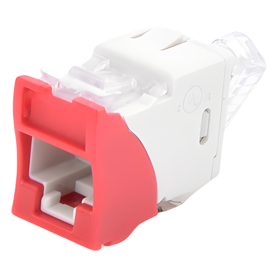 U5-H03NS - Jack / Cat5e UTP / Montaje Híbrido Plano o Angulado / Color Rojo / Punch Down 110 / -10 a 60°C