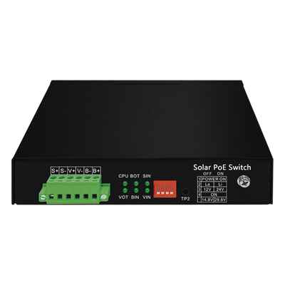 WI-PS306GF-UPS-15A - Controlador Solar de 15A con Switch PoE / 1 Puerto Gigabit PoE 802.3 bt / 2 Puertos PoE 802.3 af/at / 2 Puertos PoE Pasivo 24/48 Vcc / 1 Puerto SFP / No administrable