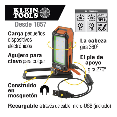 56-403 - Klein Tools Lámpara LED de Trabajo / 460 Lúmenes / Autonomía 9 h 56-403