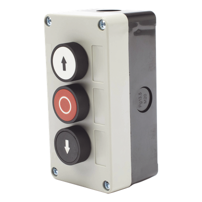 XBS-SW-02 - Botonera de control triple / IP40 / -20 a 50 °C / ≤24 VCC / 67 x 133 x 49 mm / 2.6 x 5.2 x 1.9 in