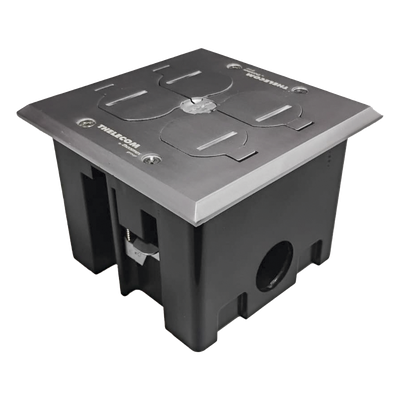 TH-CPA-CD - Caja de Piso Empotrable / Tapa Abatible Aluminio / Energía 127 V + Datos Voz/Datos / 2 Contactos 15A / 2 Módulos Keystone / Interior