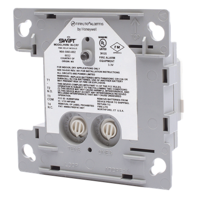 W-CRF - Módulo de relé inalámbrico direccionable / 1 contacto Forma C SPDT / malla SWIFT 902-928 MHz / baterías CR-123A / gateway W-GATE