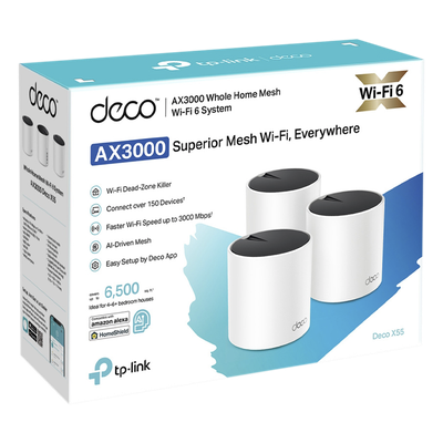 DECOX55-3PACK - Kit de Sistema Inalambrico Deco X55 Mesh para Hogar, Doble Banda Wi-fi 6 (Ax), Doble Puerto Gigabit