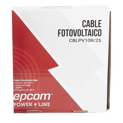 KIT2CBLPV10RB/25 - Kit de 2 rollos de 25 metros de cable fotovoltaico de cobre, rojo y negro, calibre 10 AWG (6mm²), Tipo PV, 1000/2000 V y 120°C.