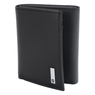 3016-3501 - Cartera Athens Negra de Piel con Compartimento de Micromalla para ID. Doblable en 3 Partes con Divisor de Billetes. Pocket Wallet