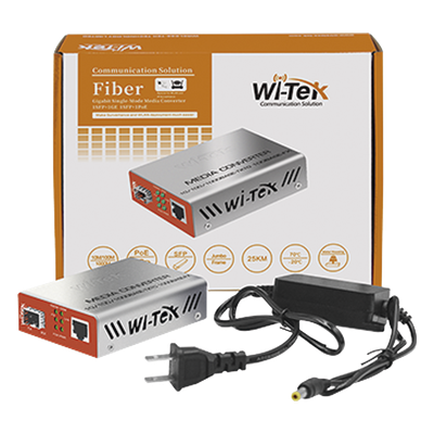 WI-MC-111GP - Convertidor de Medios PoE / RJ45 Gigabit 802.3af/at / SFP 1G / Alcance PoE 100 m (328.1 ft) / Fibra 25 km
