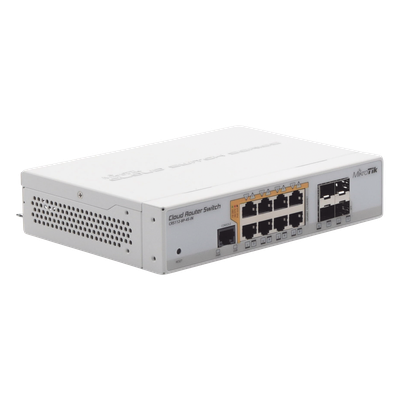CRS112-8P-4S-IN - CRS112-8P-4S-IN, Switch PoE 8 GbEth, 4 SFP, 160w, 802.3af/at y 24v pass
