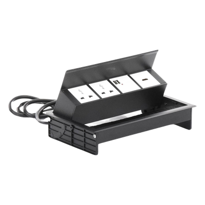 THMC-HBOX - Caja Hub de Escritorio / 2 Contactos Universales / HDMI + RJ45 Cat6 / 2 USB Carga / Cable 1.80 m (5.9 ft) / IP20