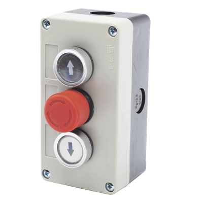 XBS-SW-03 - Botonera Triple / Botón Stop Enclavado / 24 VCC / IP40 / 68 x 131 x 51 mm / -20 a 50 °C