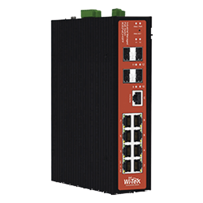 WIPMS312GFIV2 - Switch PoE Industrial Administrable / 8 Puertos Gigabit + 4 SFP / PoE Mixto 24V/48V / 802.3af/at/bt 60W / Protección 8kV / Riel DIN / -40°C a 80°C
