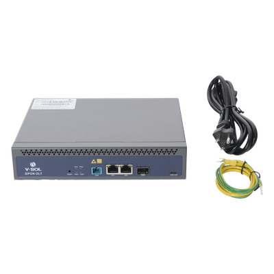 V1600GS-F - OLT GPON / 1 Puerto PON SC/UPC / 128 ONUs / 3 Puertos Uplink / 20 km (12.4 mi) / Redundancia AC/DC / Rack