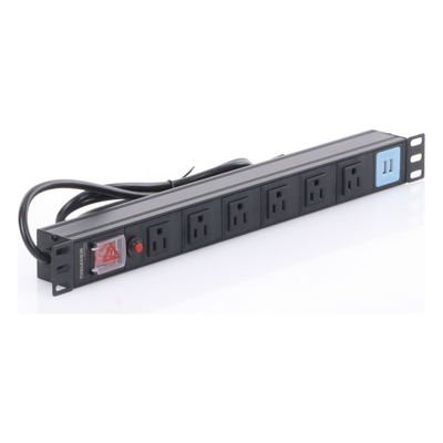 THTCM6CUSB - PDU Horizontal / 6 Contactos NEMA 5-15R / 2 Puertos USB 5V/2.1A / 1UR / 19" / 1875 W / Cable 1.80 m (5.9 ft)