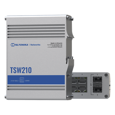 TSW210 - Switch Industrial No-Administrable / 8 Puertos Gigabit / 2 SFP 1G / IP30 / -40°C a +75°C / 4.53 x 3.74 x 1.10 pulgadas