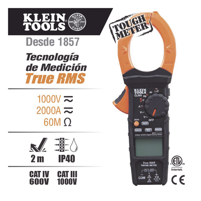 CL900 - Klein Tools Amperímetro Digital de Gancho / 2000 A CA/CD / True RMS CL900