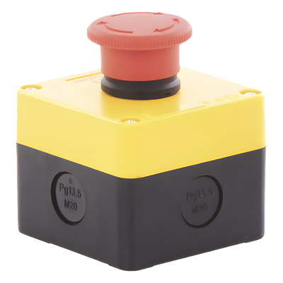 XBS-S-T01 - Botón de Parada Enclavado / IP40 / 24 VCC / 72 x 72 x 58 mm / Montaje Frontal / Barreras Vehiculares