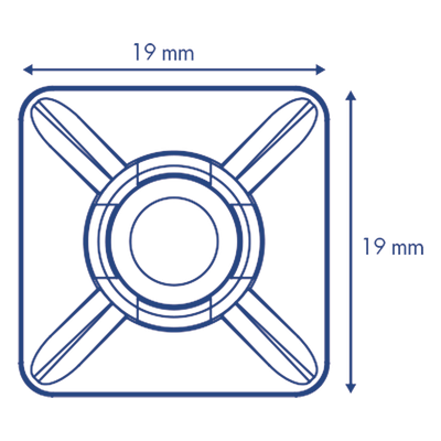 TH-BASE-CIN - Base Autoadherible para Cinchos / 19x19 mm / Nylon Resistente / Temperatura -10°C a 50°C / Paquete 100 Piezas / Orificio Central para Tornillo