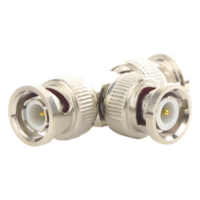 TT-RG-14 - Adaptador Coaxial Tipo T / Triple BNC Macho / 75 Ohm / RG-59 y RG-6 / Níquel y Oro / 39.9 mm de Longitud