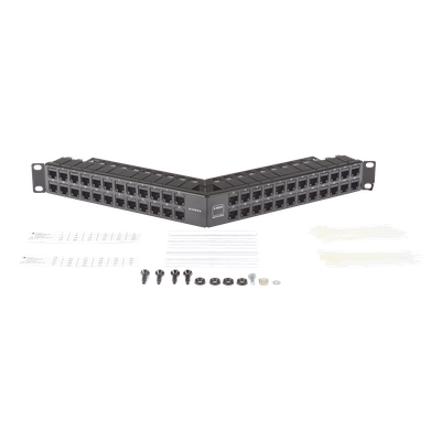 ZS-PNLA-U48E - Patch Panel / 48 Puertos / Blindado / Modular / Angulado / 1UR / Alta Densidad