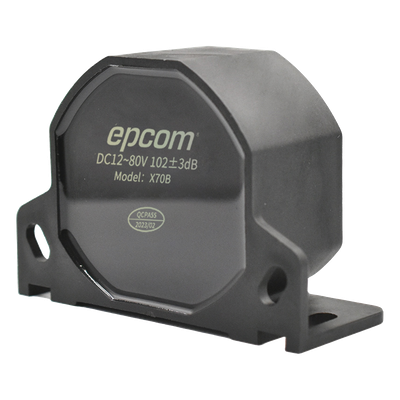 X70B - Alarma de Reversa Vehicular / 105±3 dB / 12-80 Vcc / IP67 / 70 mm / Soporte Universal