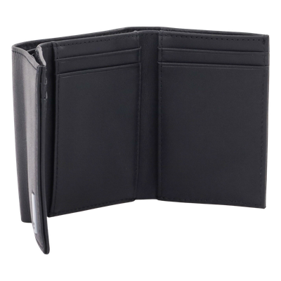 3016-3501 - Cartera Athens Negra de Piel con Compartimento de Micromalla para ID. Doblable en 3 Partes con Divisor de Billetes. Pocket Wallet